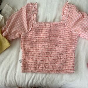 Pink Gingham Smocked Top